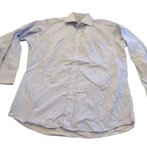 Brioni Mens Blue White Micro Check Spread Collar Dress Shirt Monogrammed  23.5